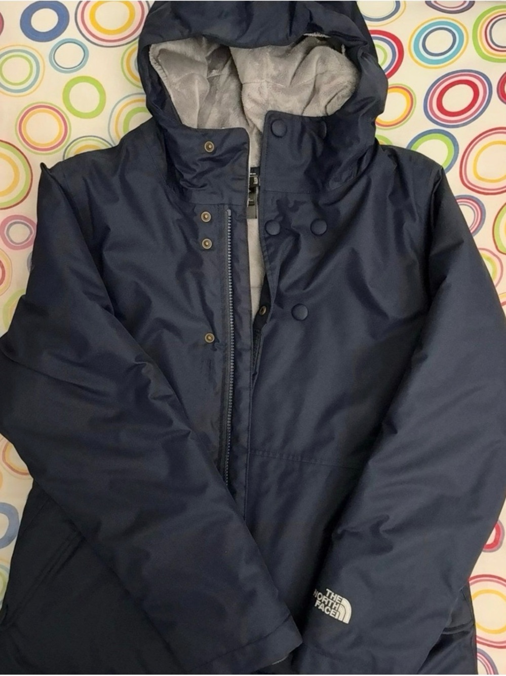 The North Face Navy Dark Blue Button Warm Winter Waterproof Hooded Jacket Coat